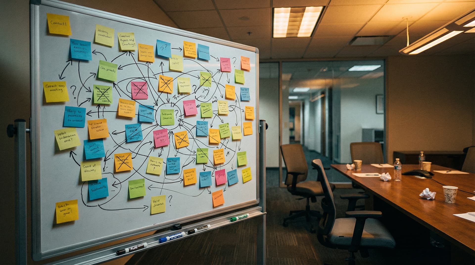 Marcus at the whiteboard with his team